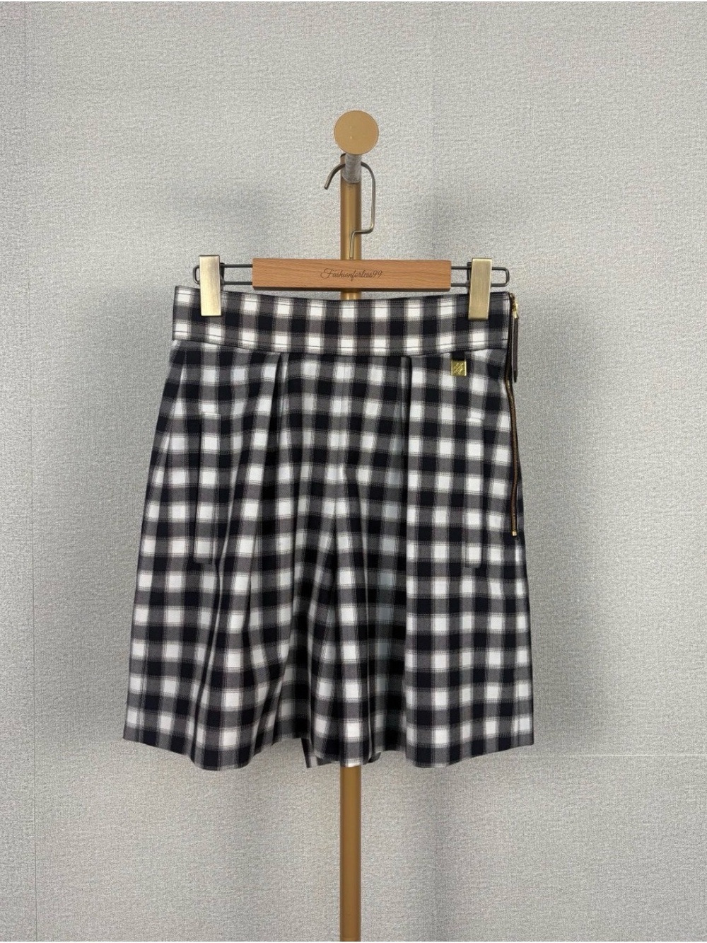 Louis Vuitton Black and White Checked Fabric Bag Detail with Gold Hardware